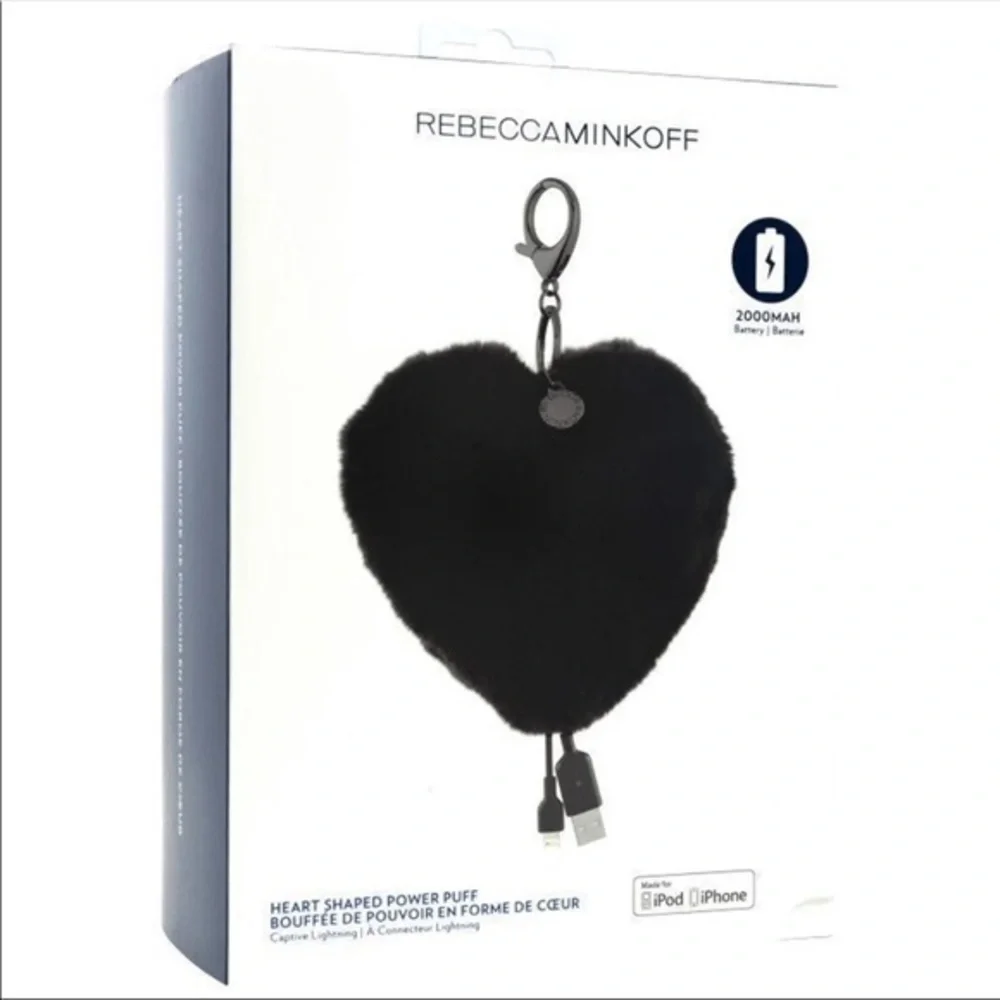 Rebecca Minkoff Fur Heart Power Puff Phone Charger & Keychain
